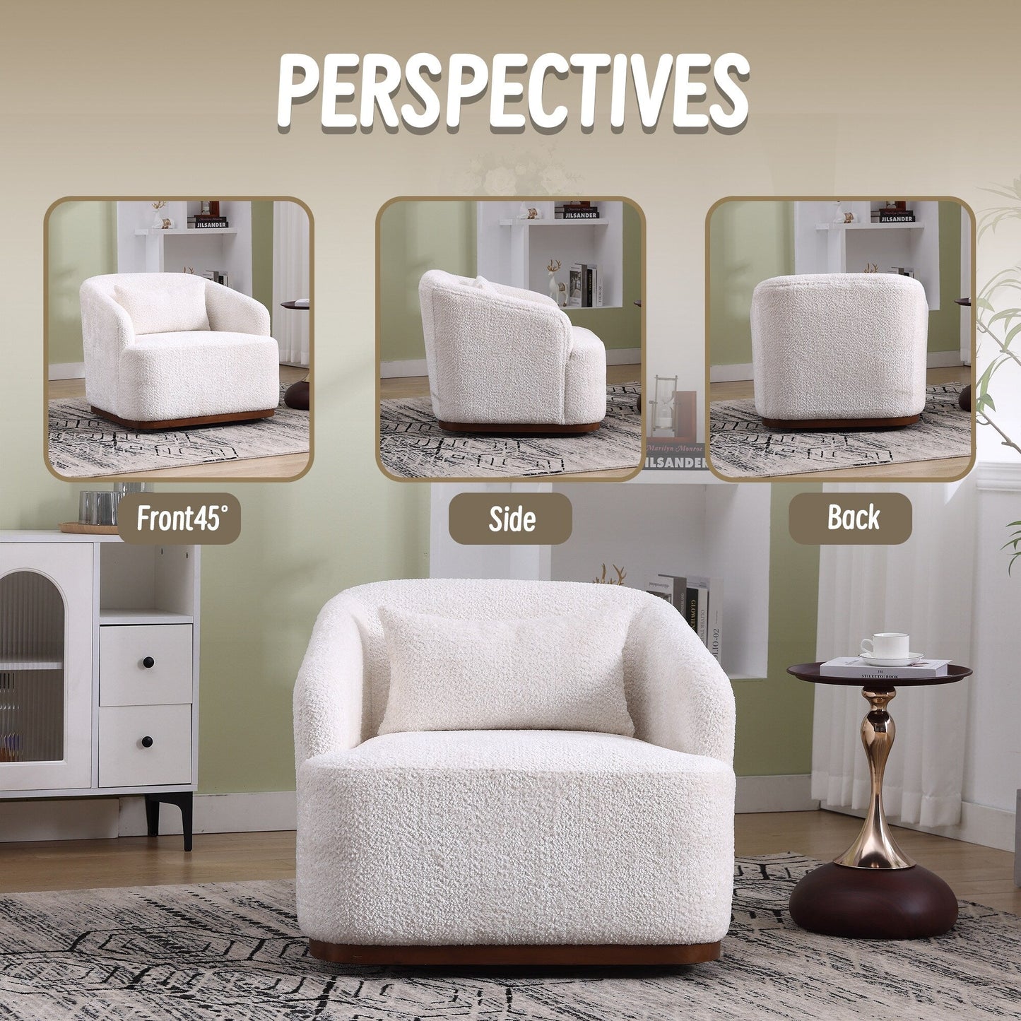 Poltrona girevole in ciniglia, comodo divano decorativo a 360 gradi per soggiorno, camera da letto e studio con cuscino rimovibile