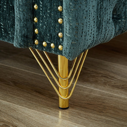 Divano a 3 posti imbottito in ciniglia con gambe in metallo