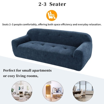 Divano a 3 posti imbottito in ciniglia con braccioli rotondi, divano lounge con cuscino trapuntato, divano futon a compressione in spugna