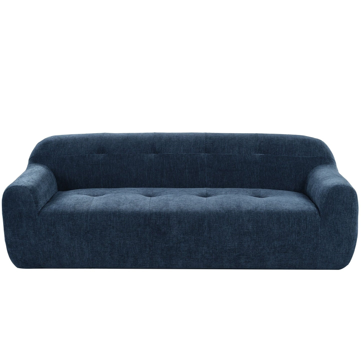 Divano a 3 posti imbottito in ciniglia con braccioli rotondi, divano lounge con cuscino trapuntato, divano futon a compressione in spugna