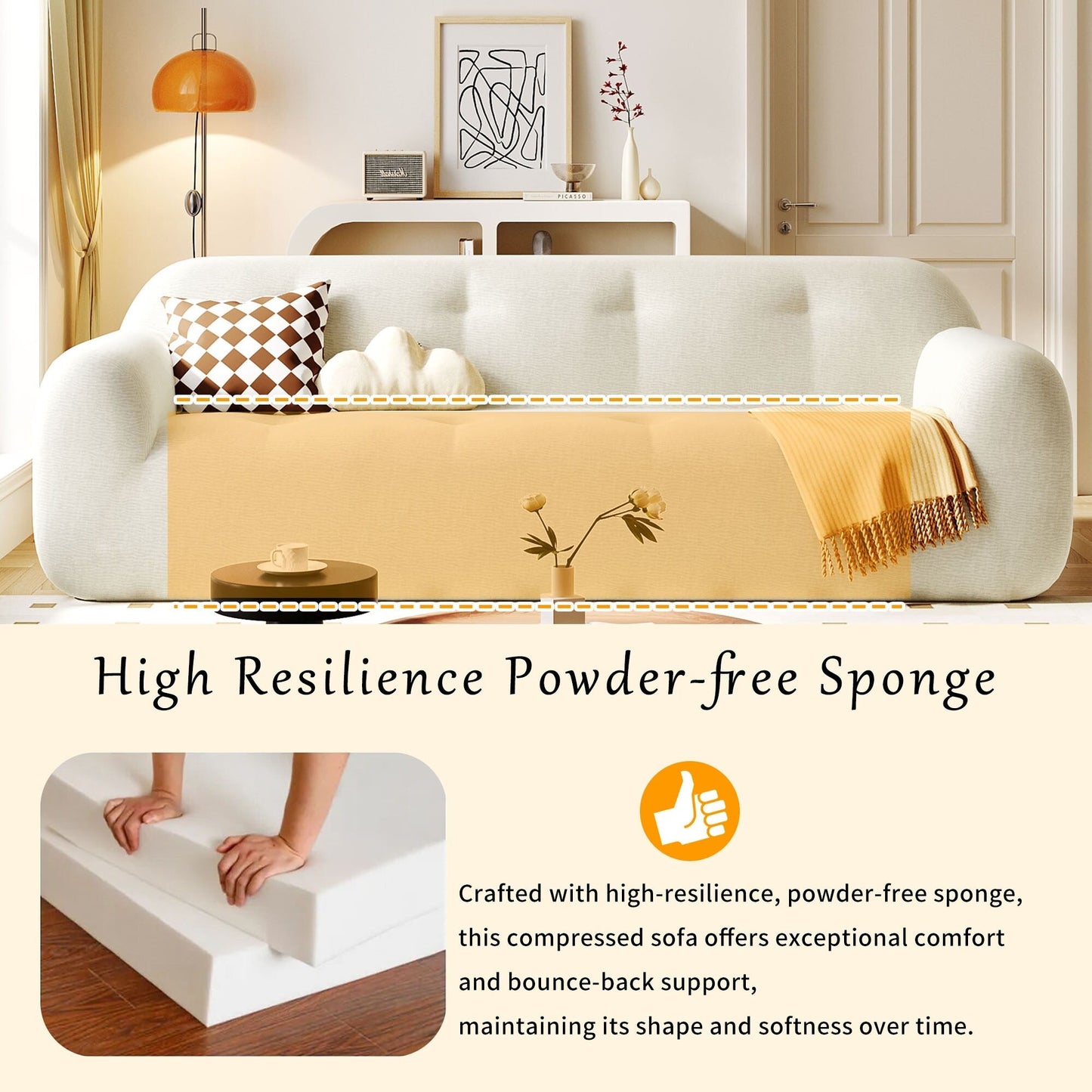 Divano a 3 posti imbottito in ciniglia con braccioli rotondi, divano lounge con cuscino trapuntato, divano futon a compressione in spugna