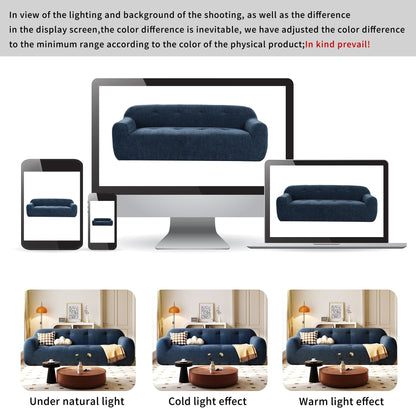 Divano a 3 posti imbottito in ciniglia con braccioli rotondi, divano lounge con cuscino trapuntato, divano futon a compressione in spugna