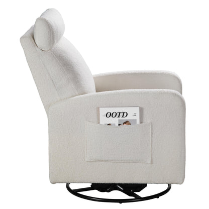 Poltrona reclinabile manuale girevole a 360° con rivestimento in ciniglia, cuscino spesso e tasche laterali