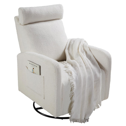 Poltrona reclinabile manuale girevole a 360° con rivestimento in ciniglia, cuscino spesso e tasche laterali