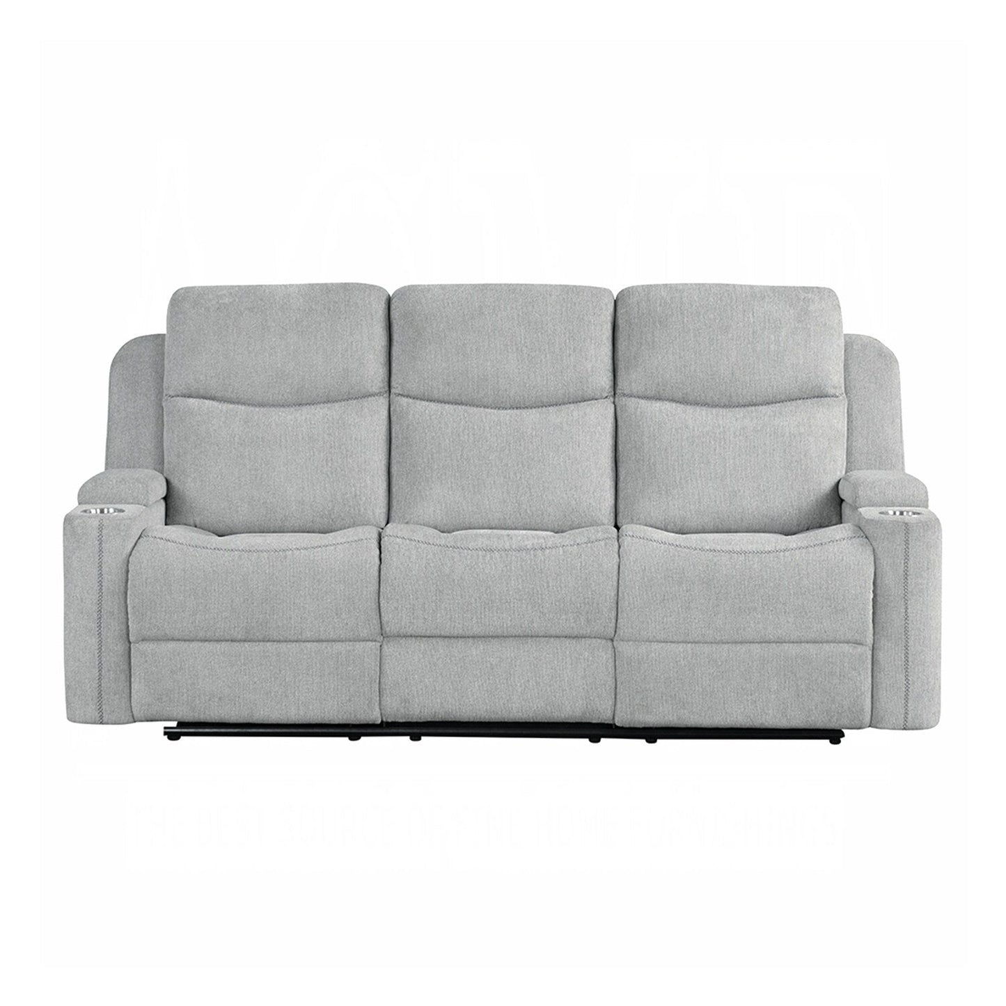 Divano con movimento manuale rivestito in ciniglia e 2 portabicchieri in grigio chiaro