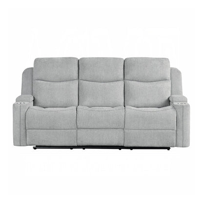 Divano con movimento manuale rivestito in ciniglia e 2 portabicchieri in grigio chiaro