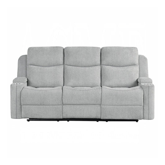 Divano con movimento manuale rivestito in ciniglia e 2 portabicchieri in grigio chiaro