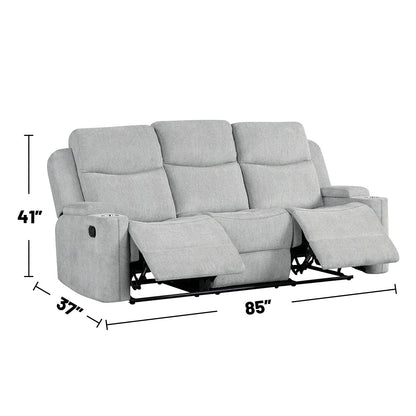 Divano con movimento manuale rivestito in ciniglia e 2 portabicchieri in grigio chiaro