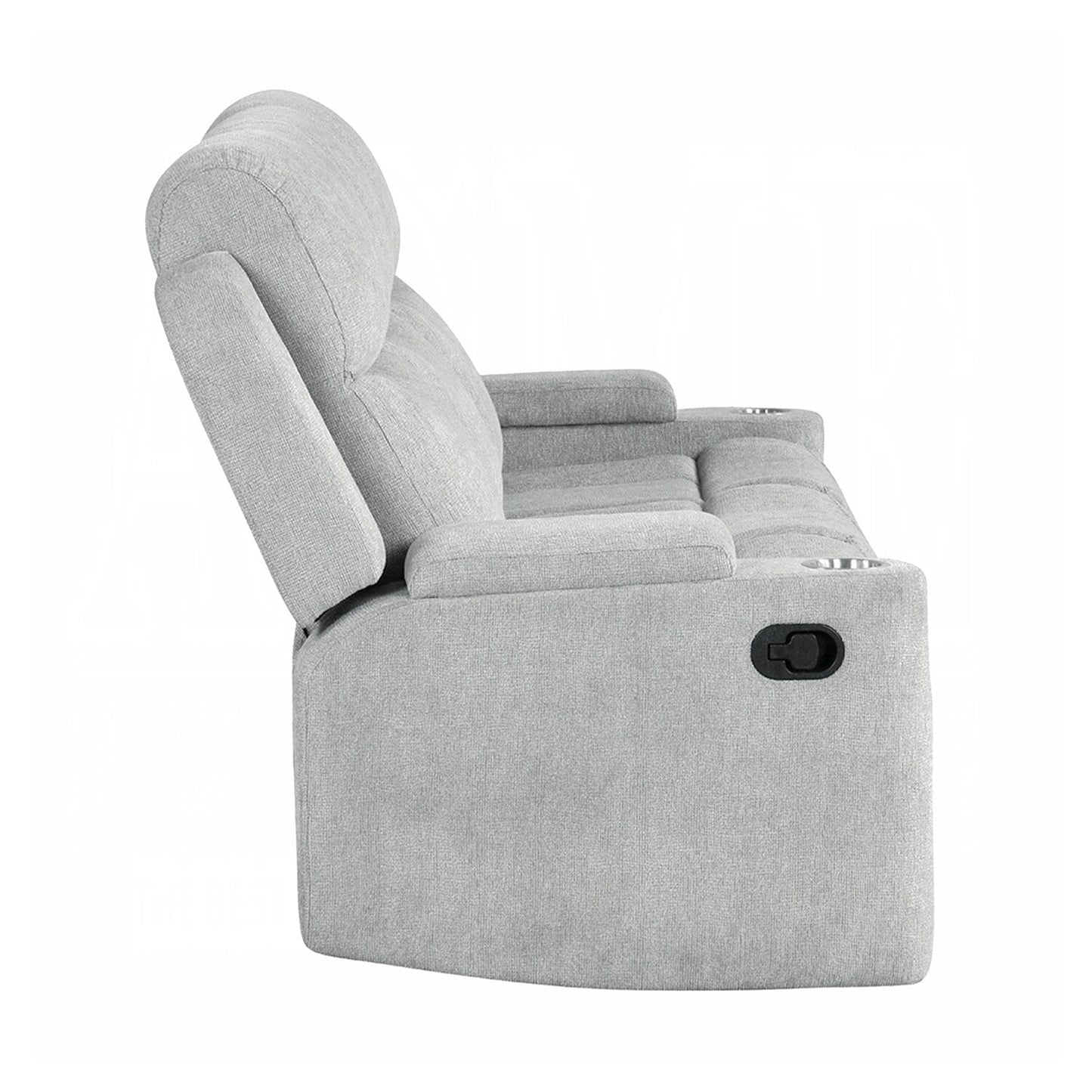 Divano con movimento manuale rivestito in ciniglia e 2 portabicchieri in grigio chiaro