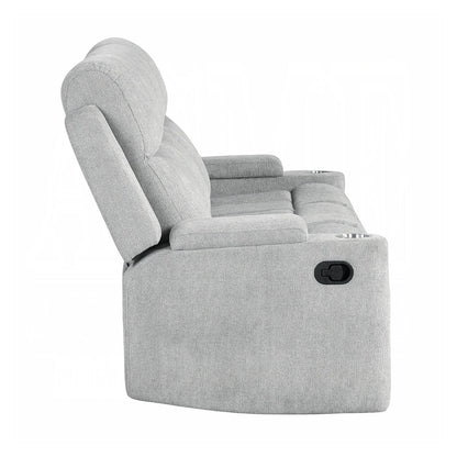 Divano con movimento manuale rivestito in ciniglia e 2 portabicchieri in grigio chiaro