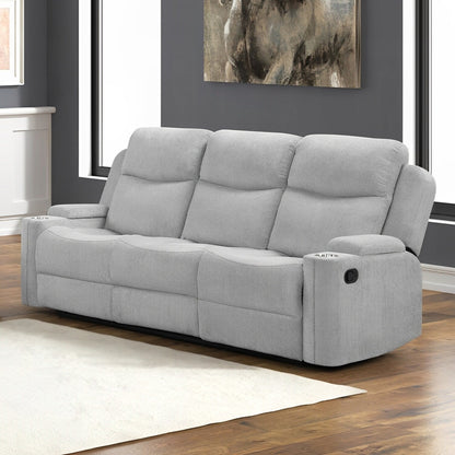 Divano con movimento manuale rivestito in ciniglia e 2 portabicchieri in grigio chiaro