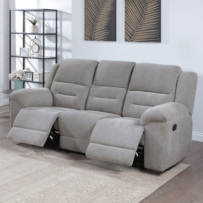 Divano reclinabile manuale rivestito in ciniglia con bracciolo pillow-top in grigio