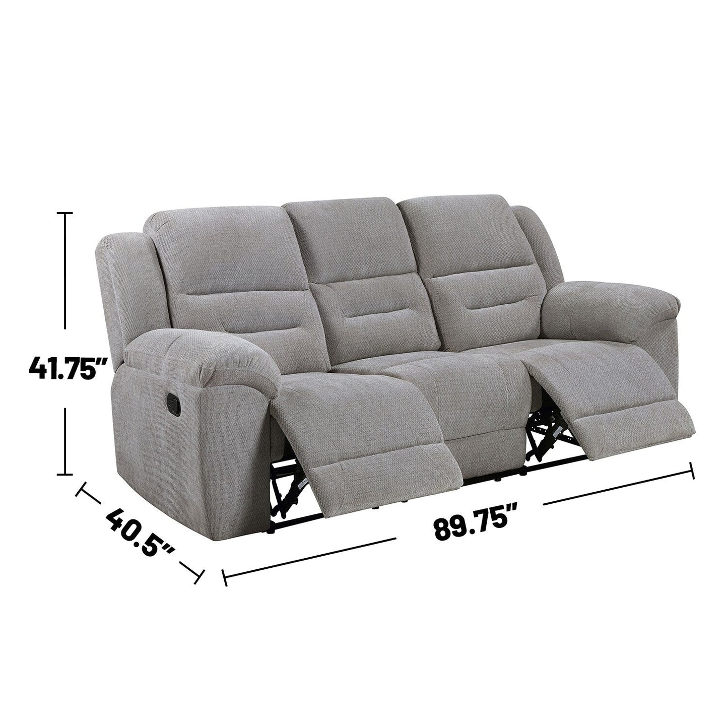 Divano reclinabile manuale rivestito in ciniglia con bracciolo pillow-top in grigio