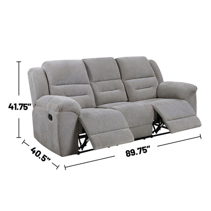 Divano reclinabile manuale rivestito in ciniglia con bracciolo pillow-top in grigio