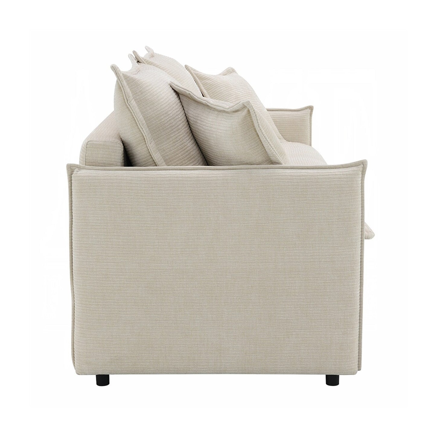 Divano imbottito in ciniglia con letto estraibile, colore beige