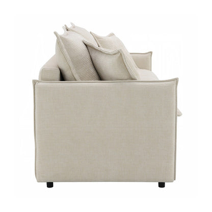 Divano imbottito in ciniglia con letto estraibile, colore beige