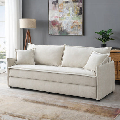 Divano imbottito in ciniglia con letto estraibile, colore beige