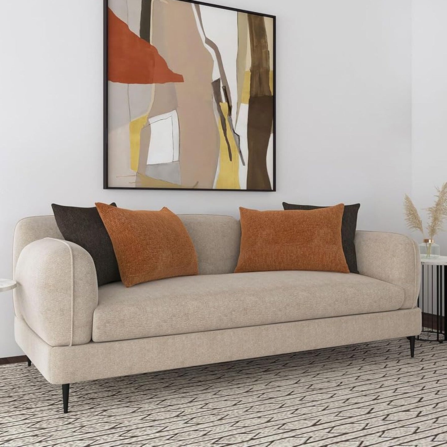 Divano imbottito in ciniglia con bracciolo scolpito color Latte