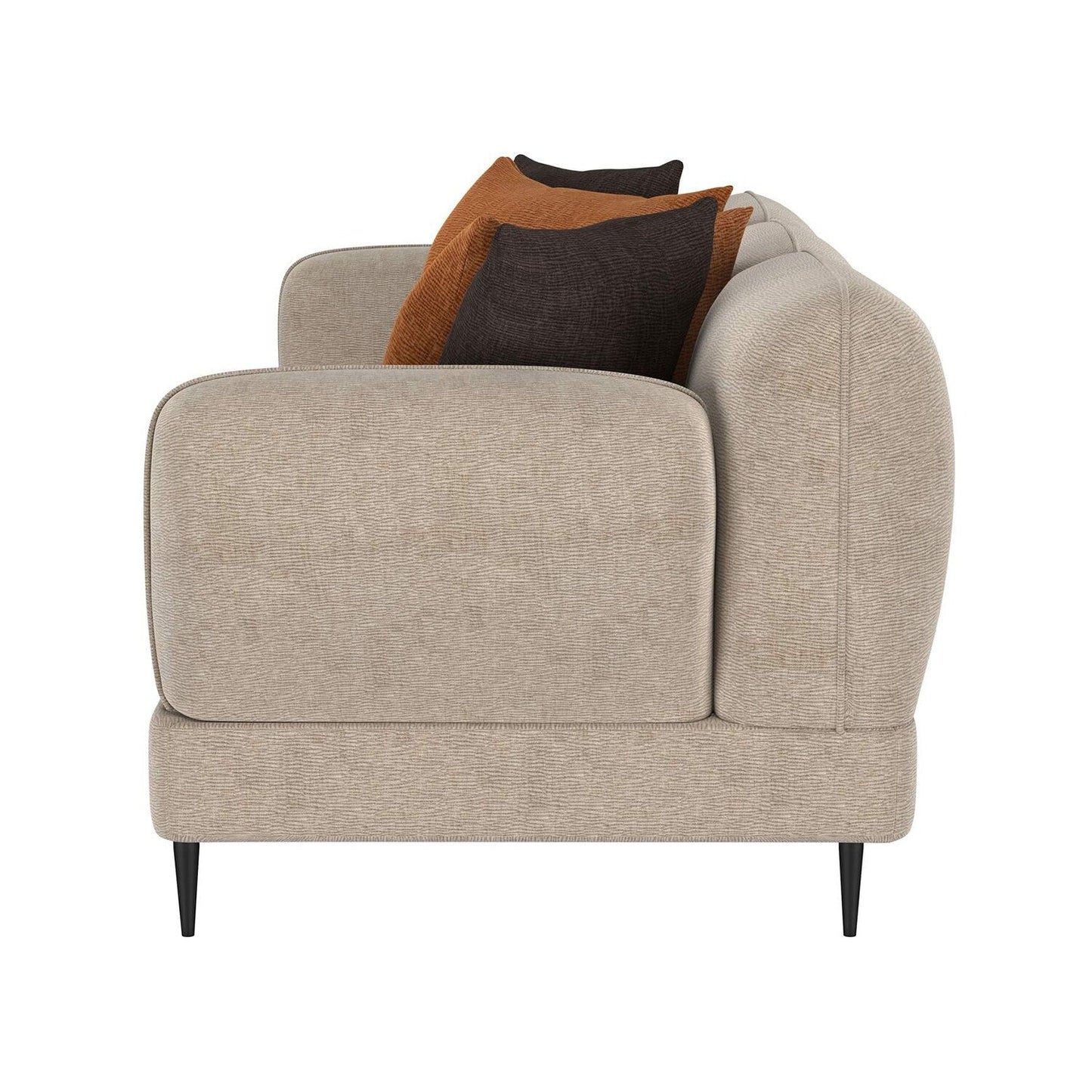 Divano imbottito in ciniglia con bracciolo scolpito color Latte