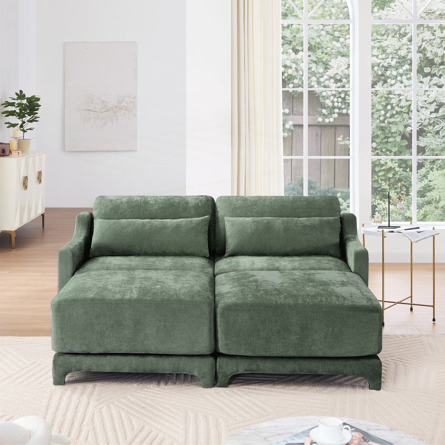 Divano a due posti in tessuto ciniglia