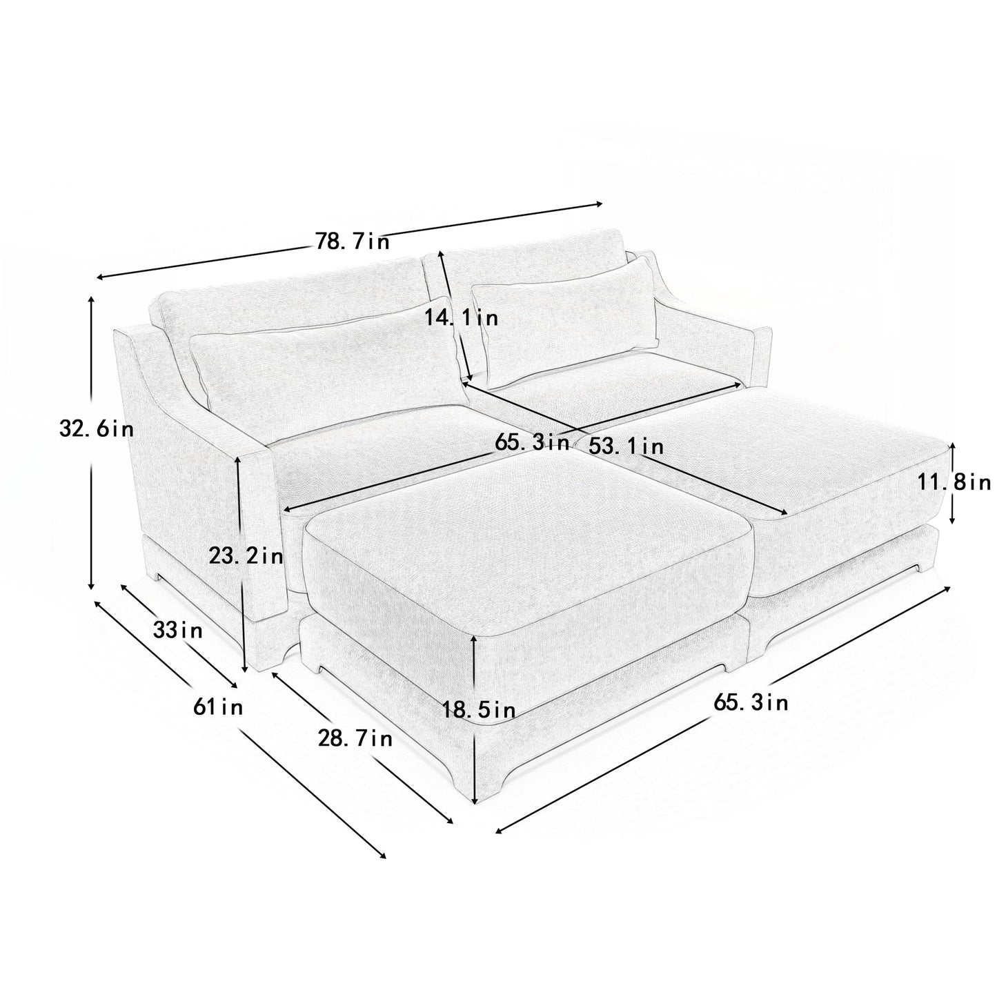 Divano a due posti in tessuto ciniglia