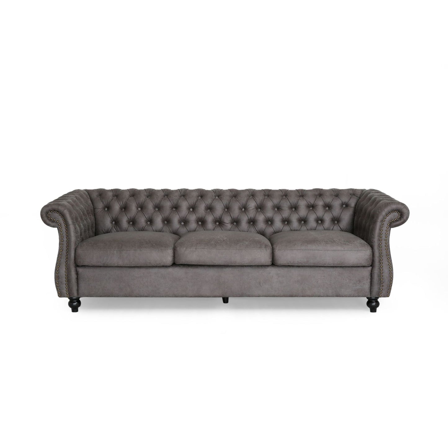 Divano Chesterfield a 3 posti con bottoni e borchie