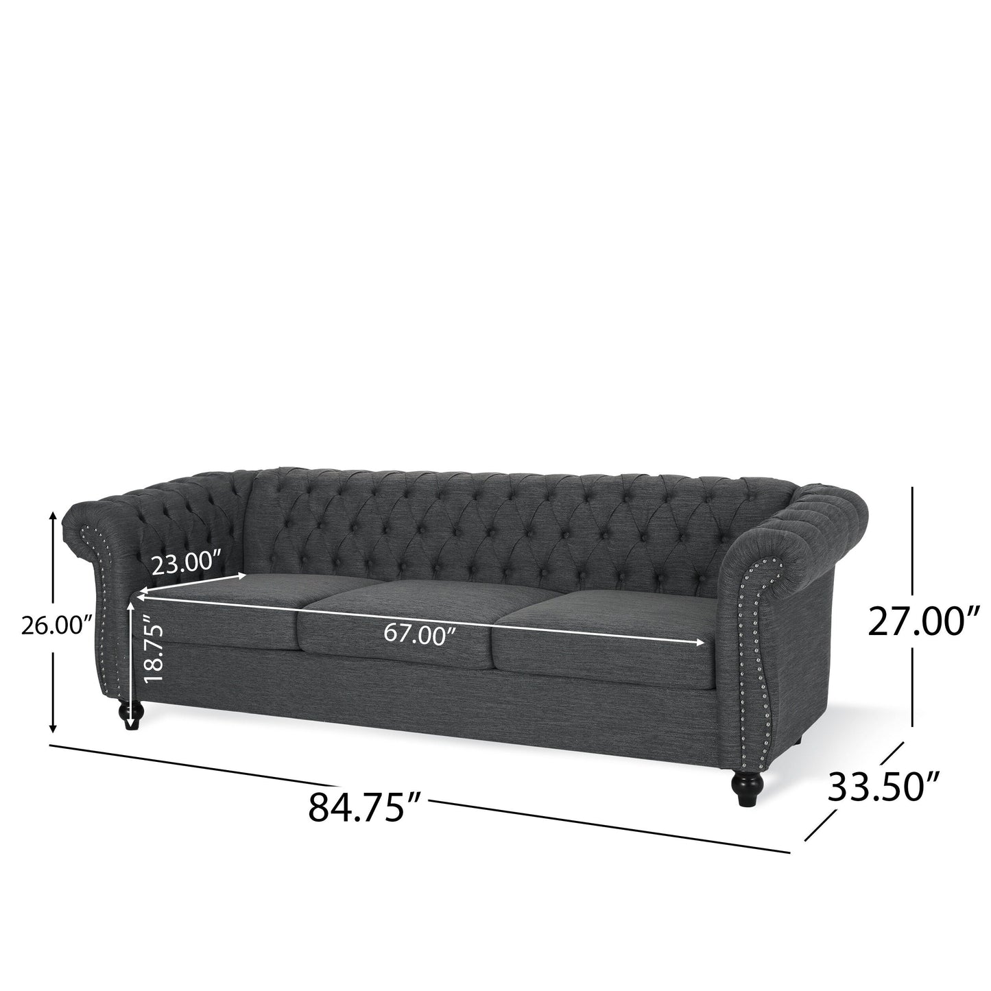 Divano Chesterfield a 3 posti con bottoni e borchie