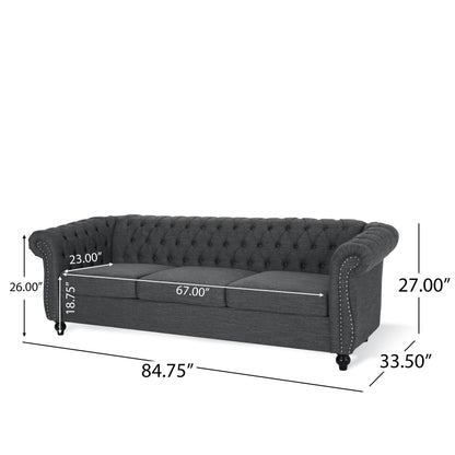 Divano Chesterfield a 3 posti con bottoni e borchie