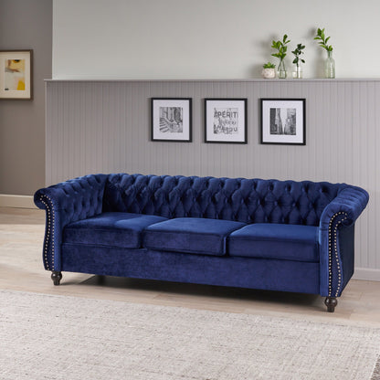 Divano Chesterfield a 3 posti con bottoni e borchie