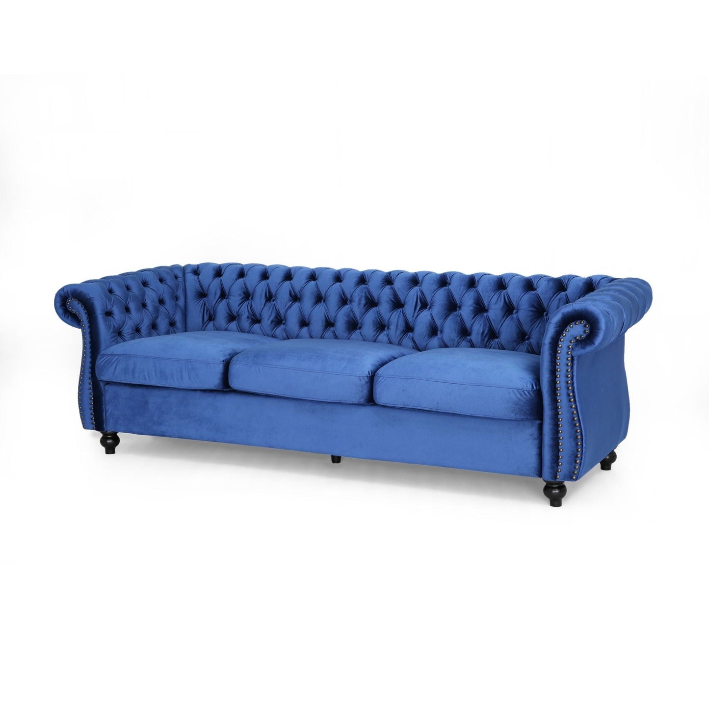 Divano Chesterfield a 3 posti con bottoni e borchie
