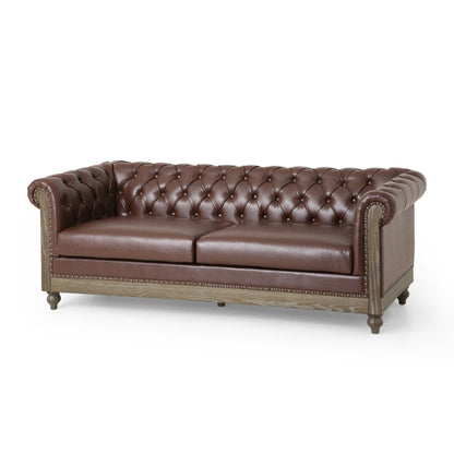 Divano Chesterfield a 3 posti in similpelle con borchie