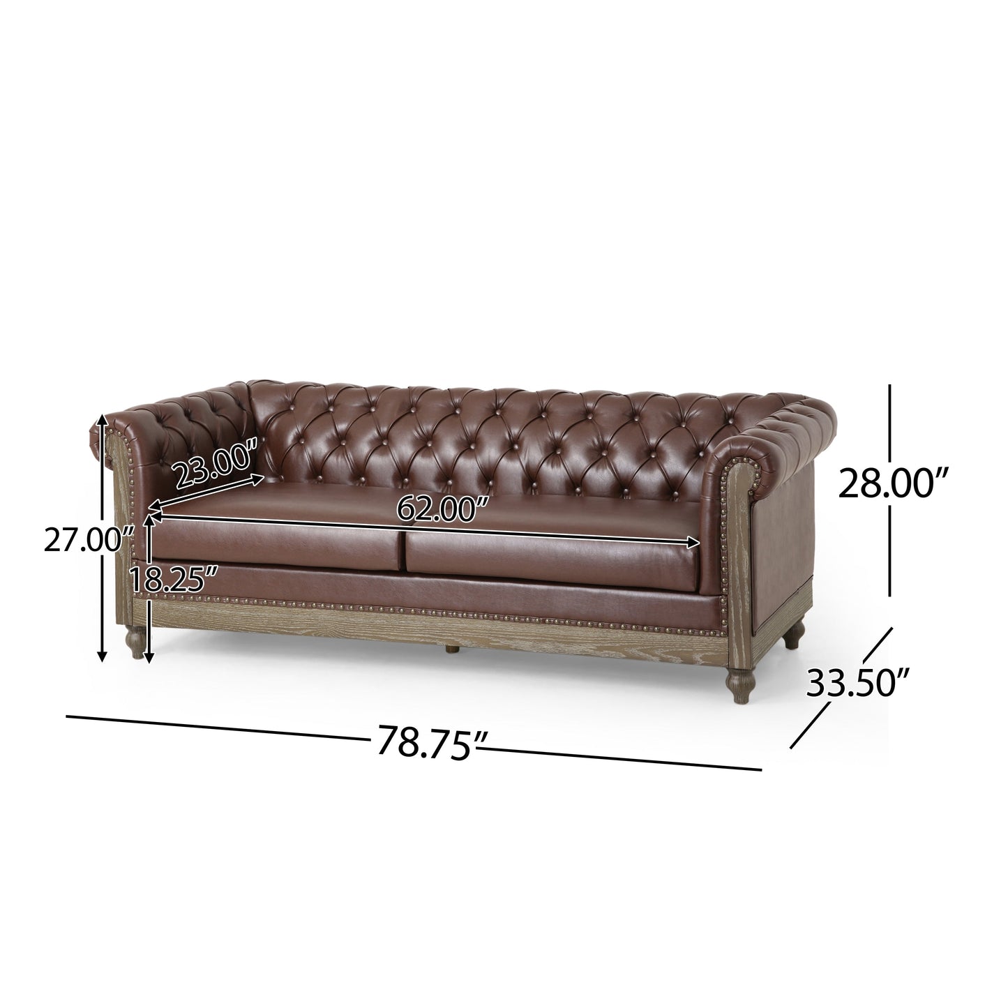 Divano Chesterfield a 3 posti in similpelle con borchie
