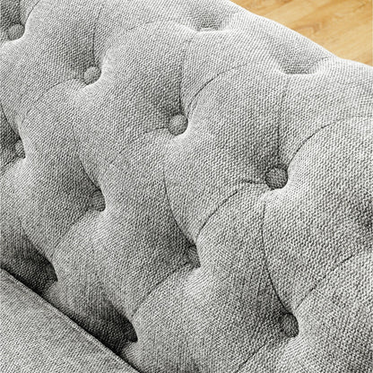 Divano Chesterfield imbottito in PU, 3 posti, con braccioli a volute e decorazione a borchie