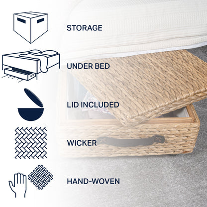 Contenitore portaoggetti sottoletto in giacinto/legno happimess con ruote e maniglie