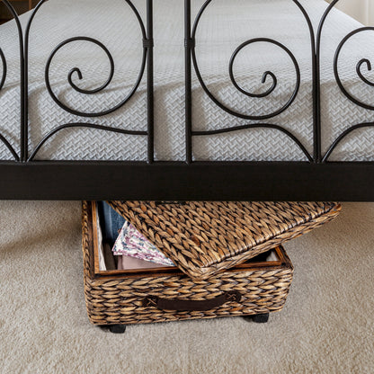 Contenitore portaoggetti sottoletto in giacinto/legno happimess con ruote e maniglie