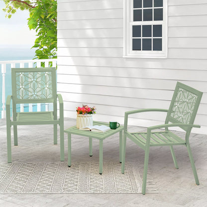Set da esterno per patio, tavolo e sedie da bistrot in ferro resistenti alle intemperie, design floreale sul retro, salvaspazio (verde/blu/giallo/nero)