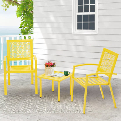 Set da esterno per patio, tavolo e sedie da bistrot in ferro resistenti alle intemperie, design floreale sul retro, salvaspazio (verde/blu/giallo/nero)