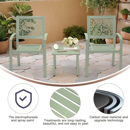 Set da esterno per patio, tavolo e sedie da bistrot in ferro resistenti alle intemperie, design floreale sul retro, salvaspazio (verde/blu/giallo/nero)