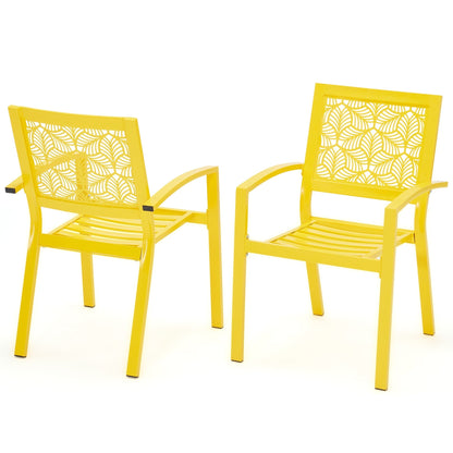 Set da esterno per patio, tavolo e sedie da bistrot in ferro resistenti alle intemperie, design floreale sul retro, salvaspazio (verde/blu/giallo/nero)