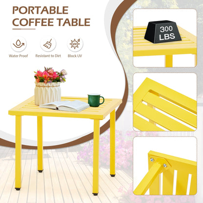 Set da esterno per patio, tavolo e sedie da bistrot in ferro resistenti alle intemperie, design floreale sul retro, salvaspazio (verde/blu/giallo/nero)