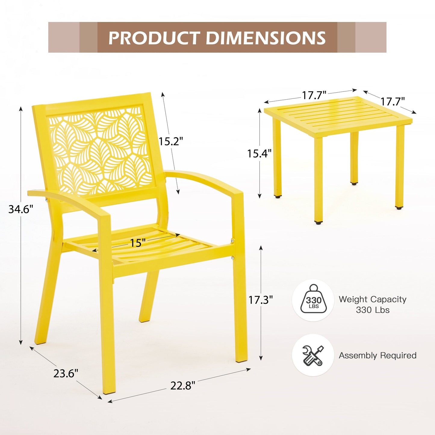 Set da esterno per patio, tavolo e sedie da bistrot in ferro resistenti alle intemperie, design floreale sul retro, salvaspazio (verde/blu/giallo/nero)