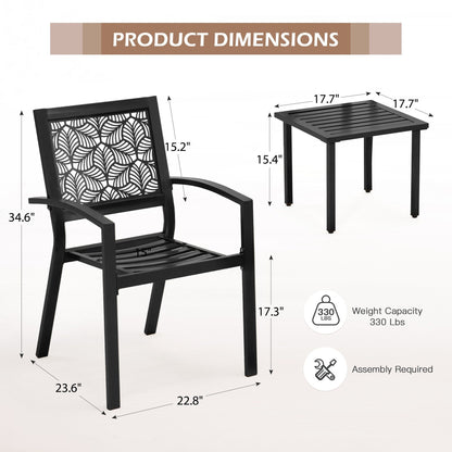Set da esterno per patio, tavolo e sedie da bistrot in ferro resistenti alle intemperie, design floreale sul retro, salvaspazio (verde/blu/giallo/nero)