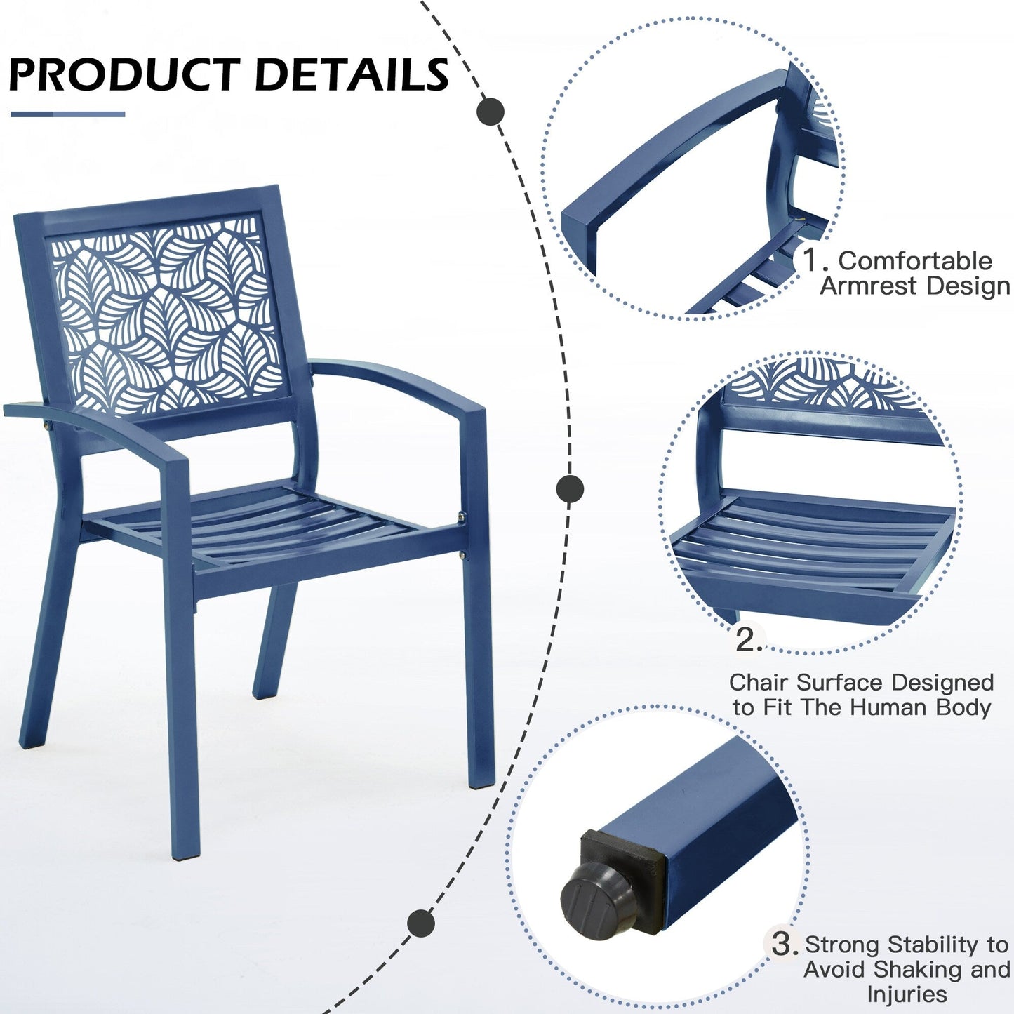 Set da esterno per patio, tavolo e sedie da bistrot in ferro resistenti alle intemperie, design floreale sul retro, salvaspazio (verde/blu/giallo/nero)