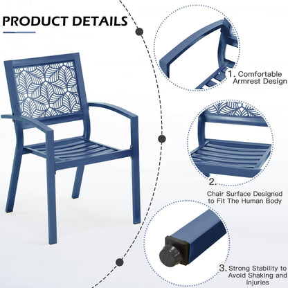 Set da esterno per patio, tavolo e sedie da bistrot in ferro resistenti alle intemperie, design floreale sul retro, salvaspazio (verde/blu/giallo/nero)