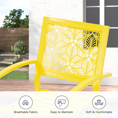 Set da esterno per patio, tavolo e sedie da bistrot in ferro resistenti alle intemperie, design floreale sul retro, salvaspazio (verde/blu/giallo/nero)