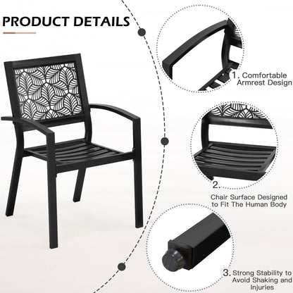 Set da esterno per patio, tavolo e sedie da bistrot in ferro resistenti alle intemperie, design floreale sul retro, salvaspazio (verde/blu/giallo/nero)