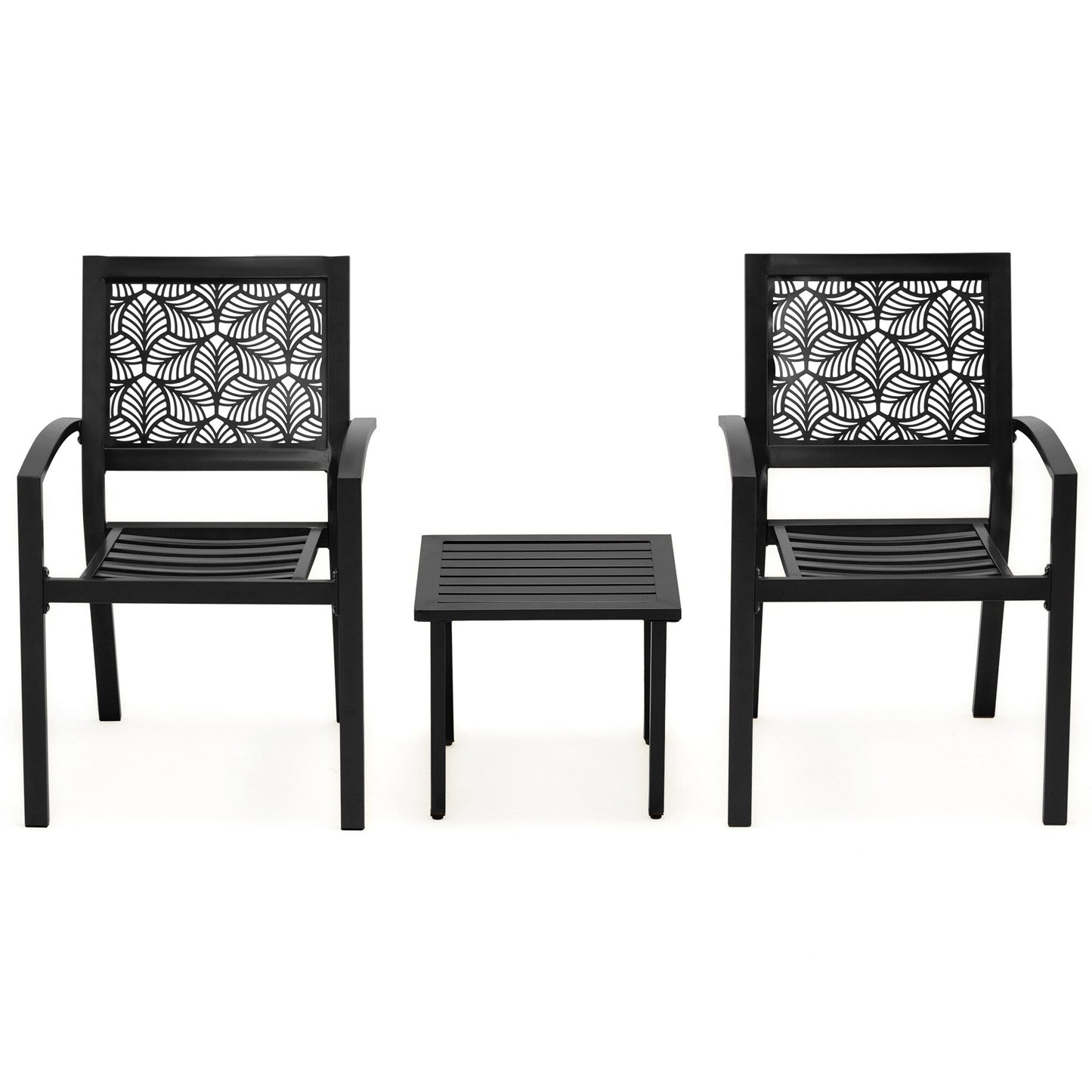 Set da esterno per patio, tavolo e sedie da bistrot in ferro resistenti alle intemperie, design floreale sul retro, salvaspazio (verde/blu/giallo/nero)