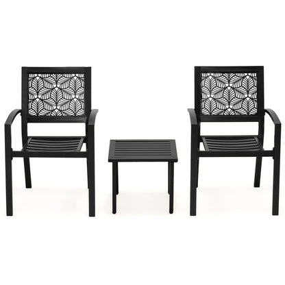 Set da esterno per patio, tavolo e sedie da bistrot in ferro resistenti alle intemperie, design floreale sul retro, salvaspazio (verde/blu/giallo/nero)