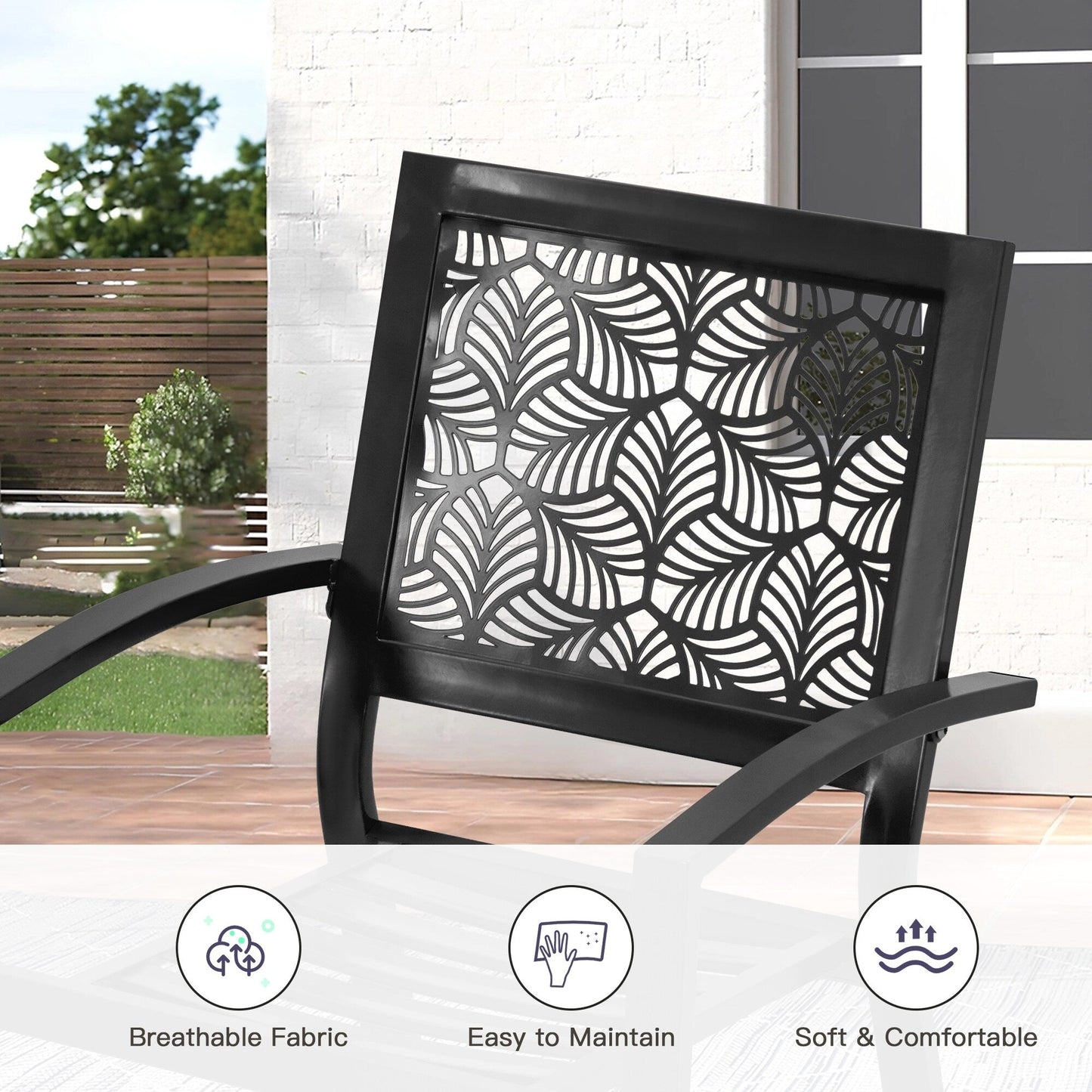 Set da esterno per patio, tavolo e sedie da bistrot in ferro resistenti alle intemperie, design floreale sul retro, salvaspazio (verde/blu/giallo/nero)