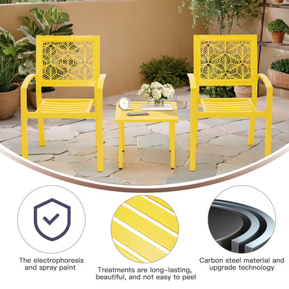 Set da esterno per patio, tavolo e sedie da bistrot in ferro resistenti alle intemperie, design floreale sul retro, salvaspazio (verde/blu/giallo/nero)